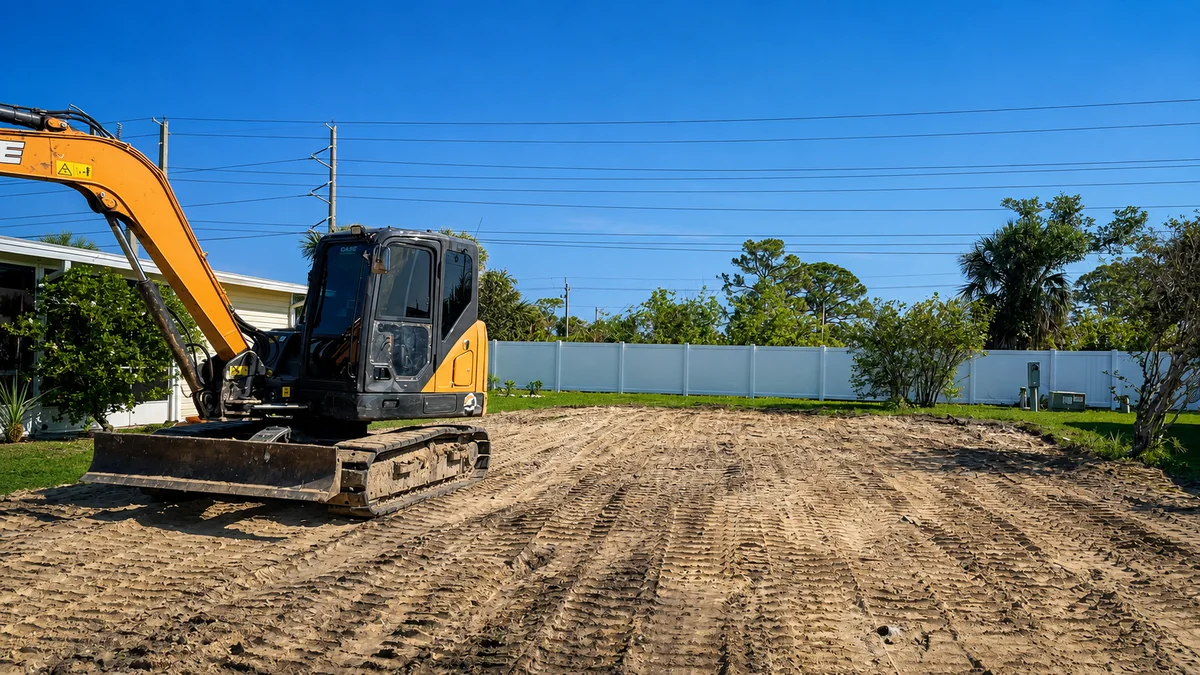 305 Underground Construction excavator preparing a residential lot in Florida
