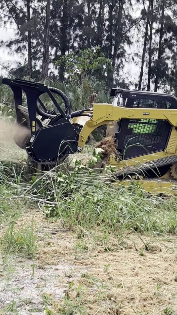 305UGC tracked loader with forestry mulcher clearing brush in Homestead Florida