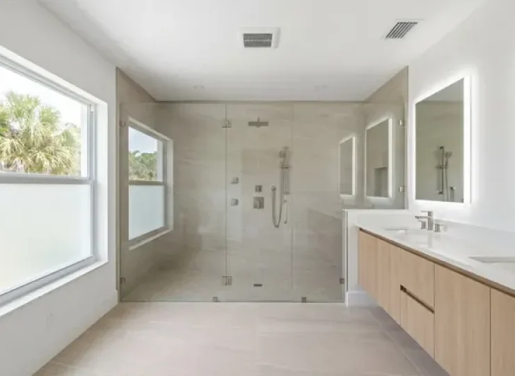305UGC bathroom remodel frameless glass shower with porcelain tile