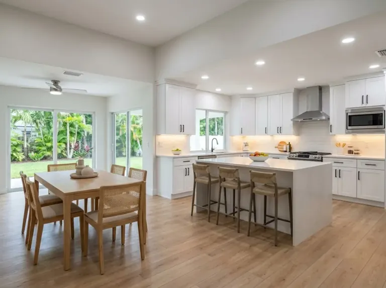 Open kitchen remodel with breakfast bar