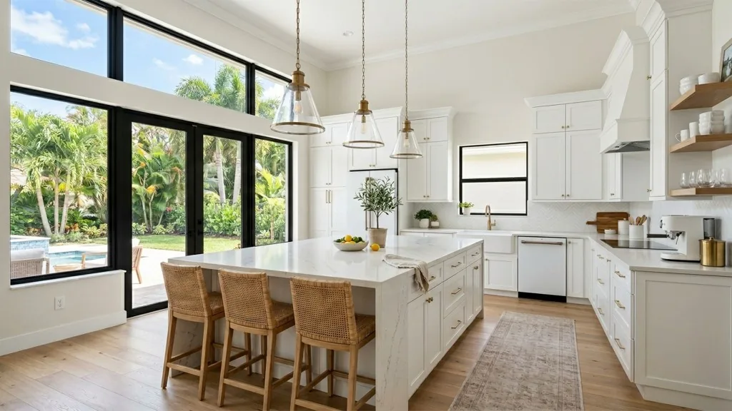 305UGC kitchen remodel with white quartz island and pendant lights